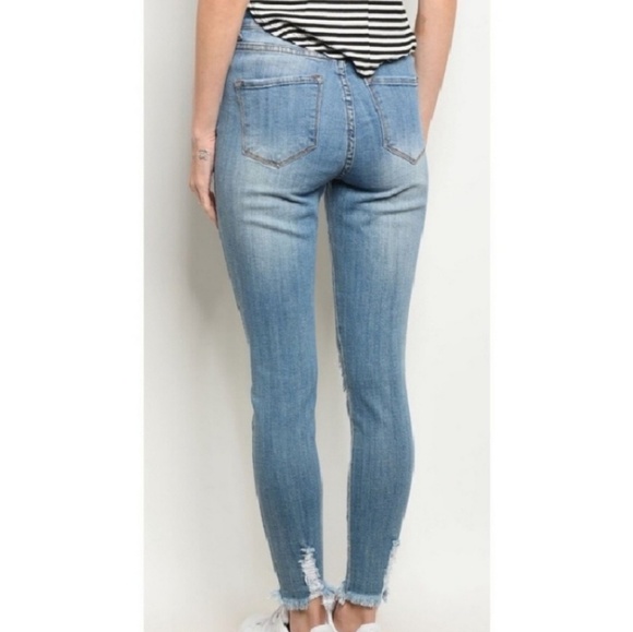 Distressed Light Blue Skinny Fit Jeans - Picture 2 of 2